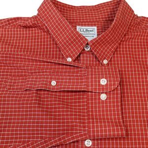 LL Bean Wrinkle Free Traditional Fit Mens Rust Checkered  Button Down Shirt  XXL